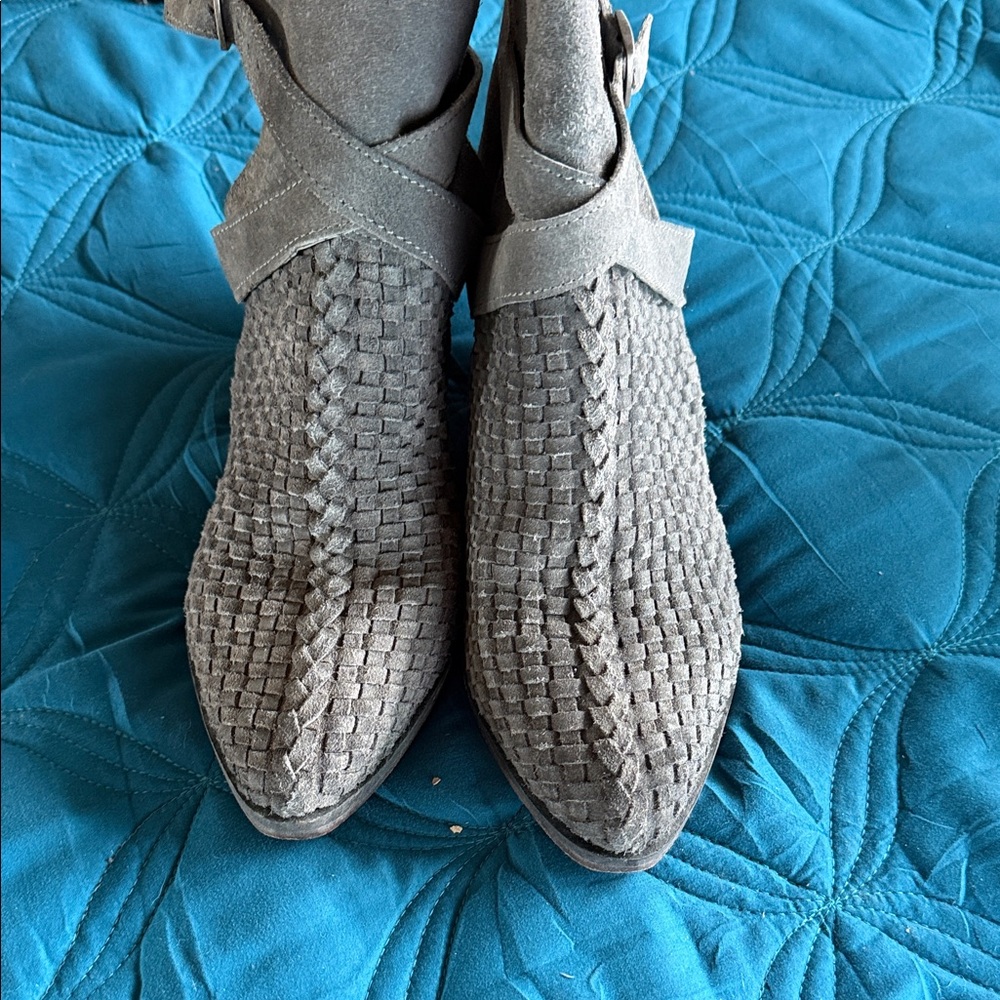 Free People Woven Suede Pointed Toe Ankle Boots - Gray